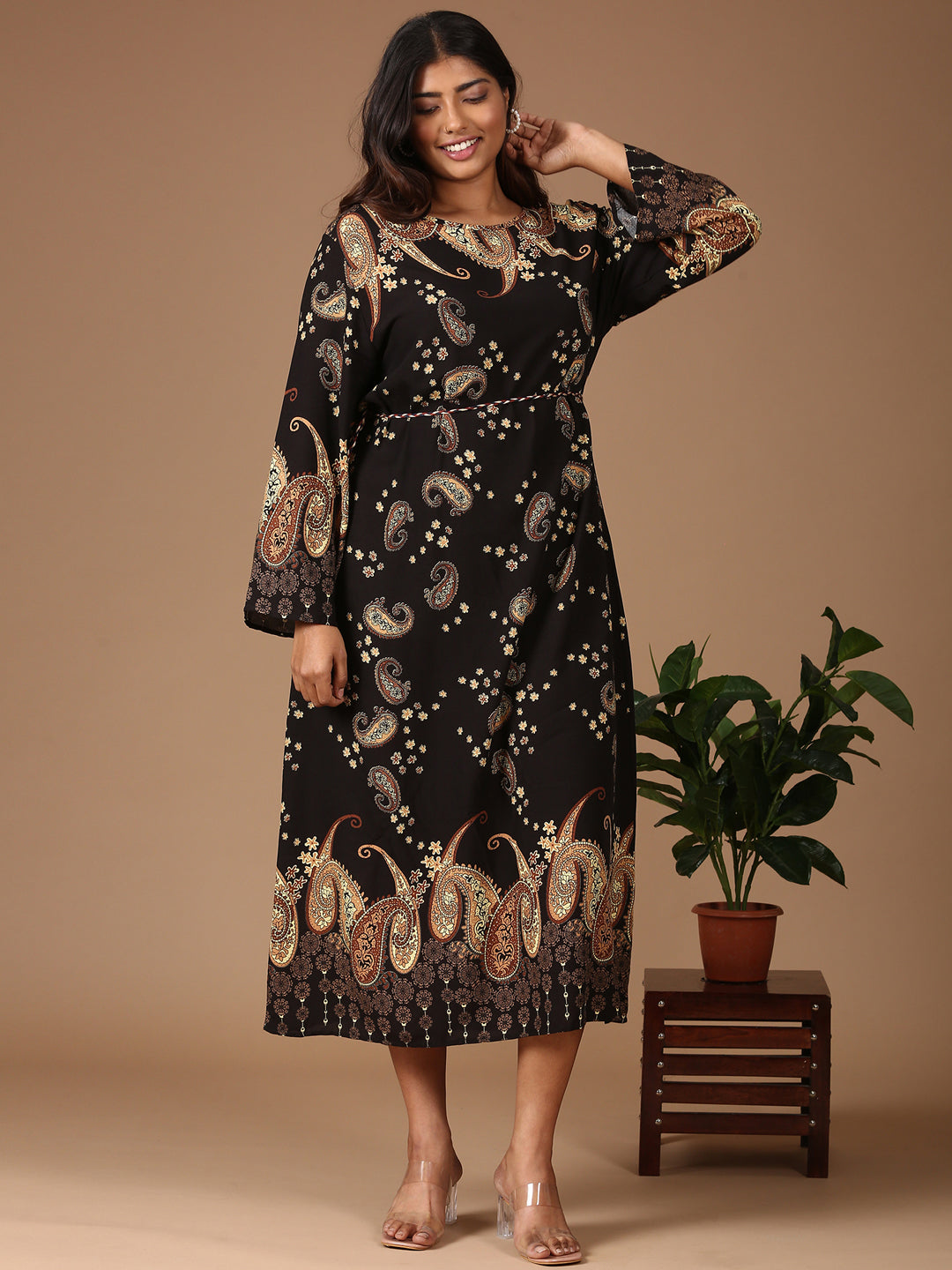 Black Paisley Print Maxi Dress