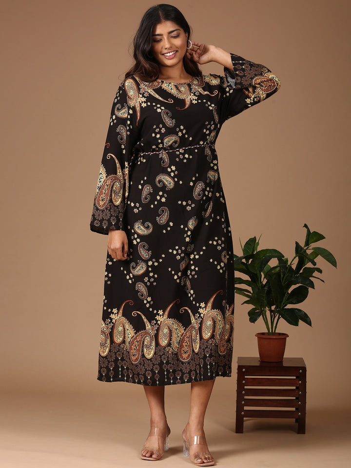 Black Paisley Print Maxi Dress