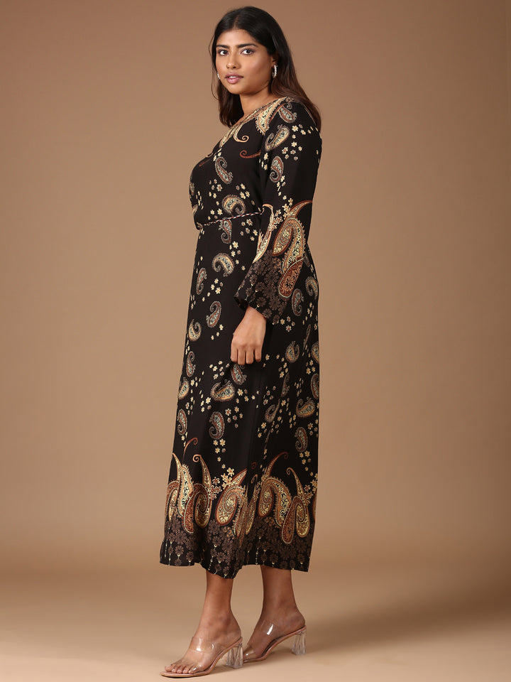 Black Paisley Print Maxi Dress