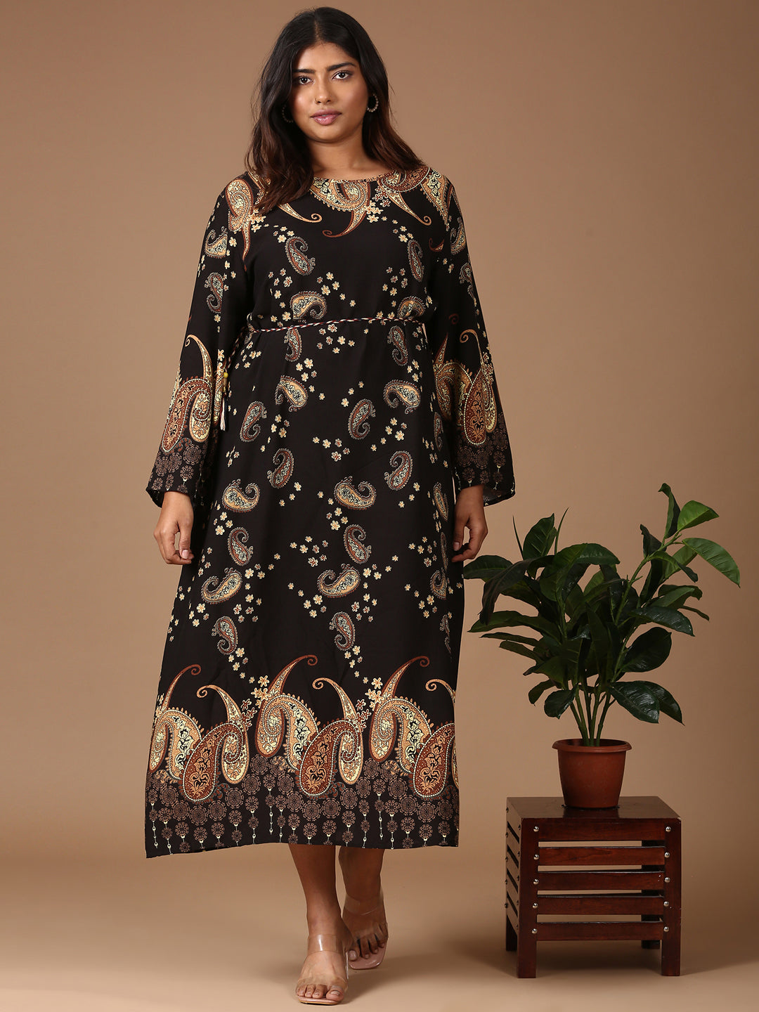 Black Paisley Print Maxi Dress