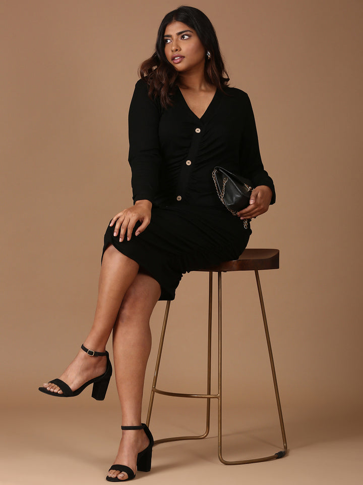 Black Bodycon Button Dress