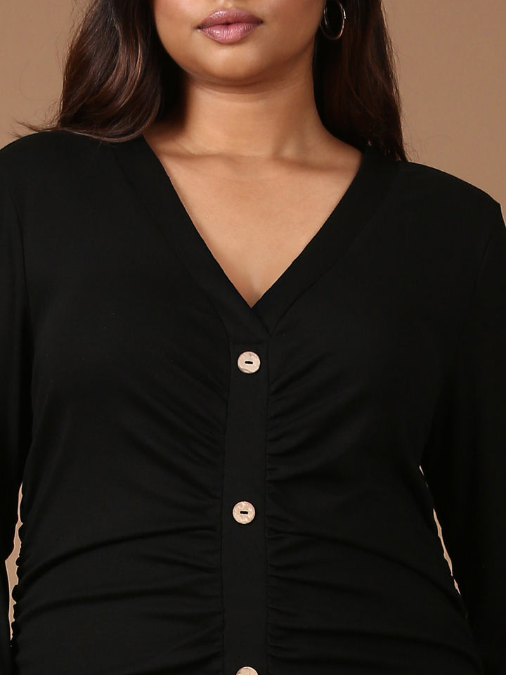 Black Bodycon Button Dress