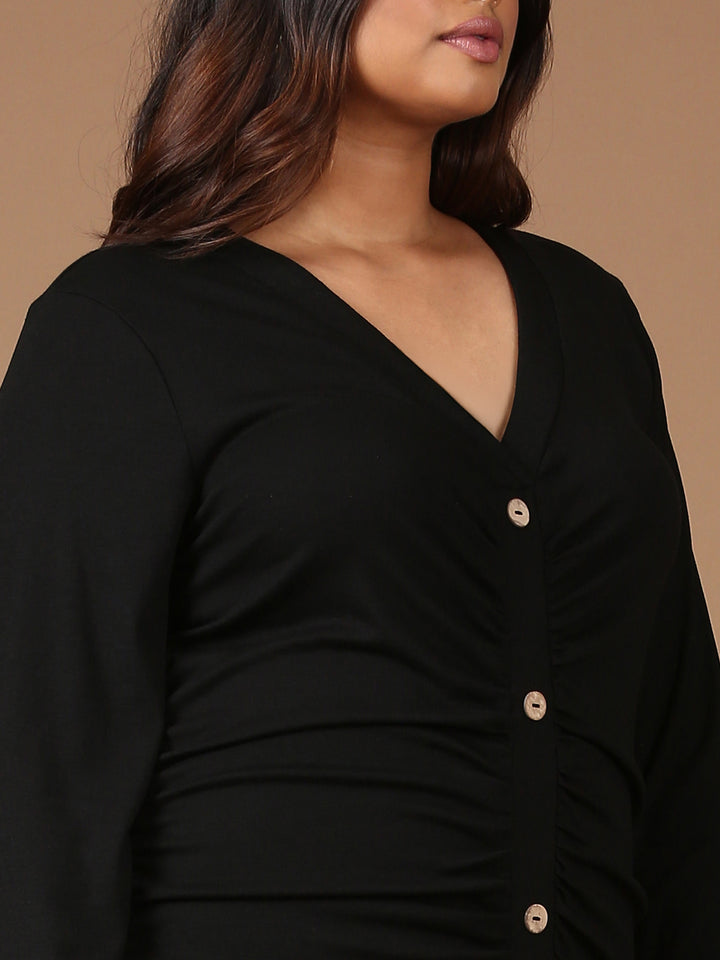 Black Bodycon Button Dress