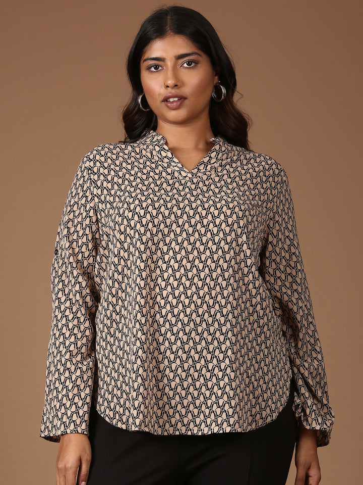 Relaxed Fit Printed Top-Beige