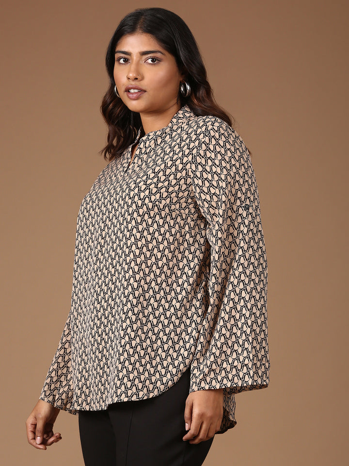 Relaxed Fit Printed Top-Beige