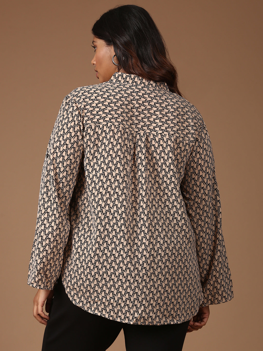 Relaxed Fit Printed Top-Beige