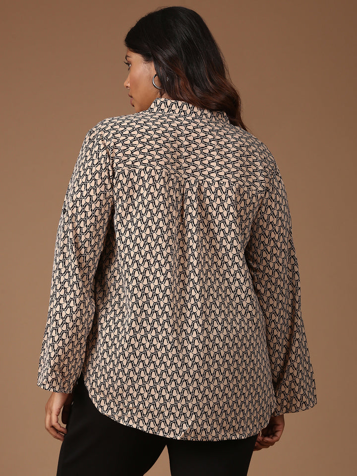 Relaxed Fit Printed Top-Beige