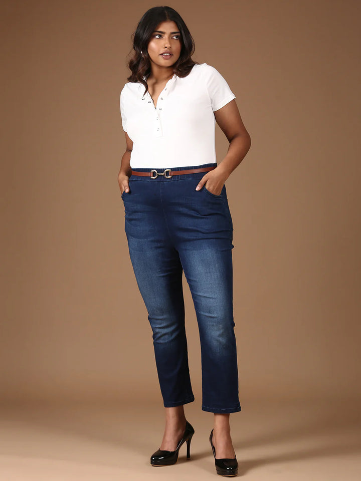Casual Two-Piece Set – White T-Shirt with Navy Blue Jeans (2 Piece)