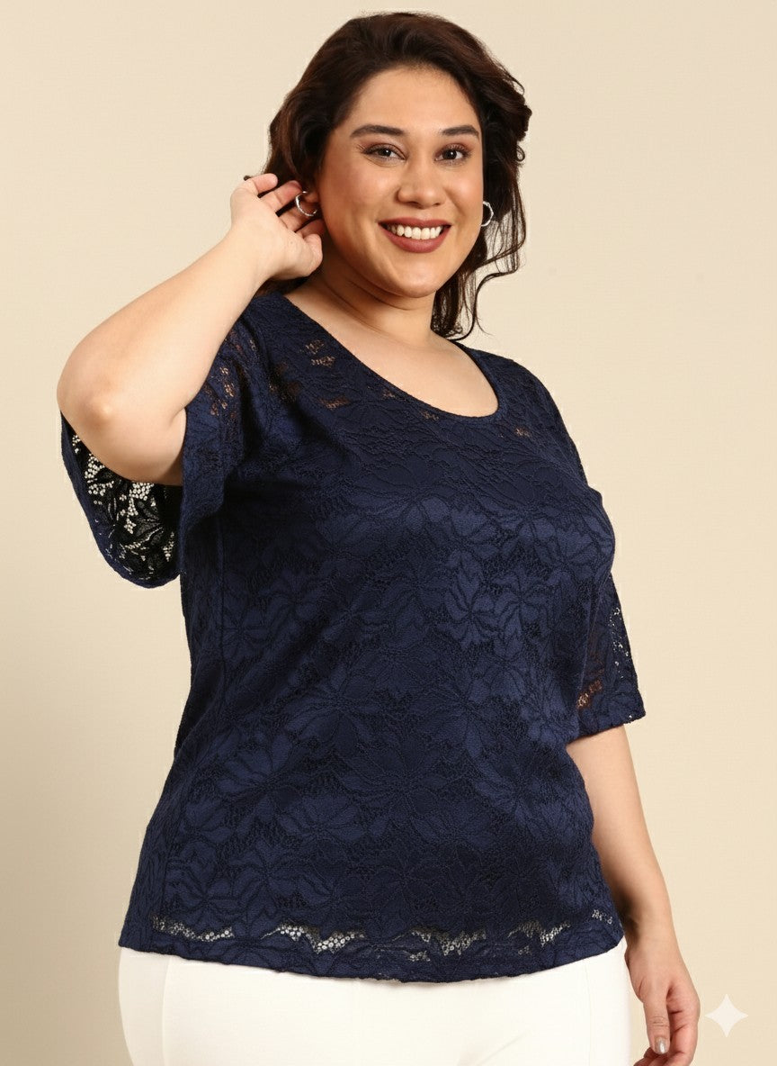 Navy Lace Top