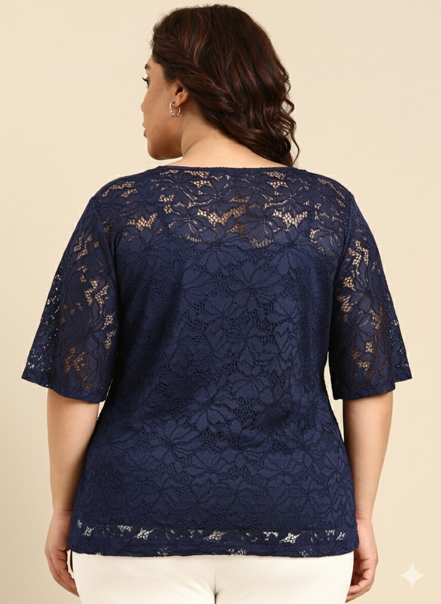 Navy Lace Top