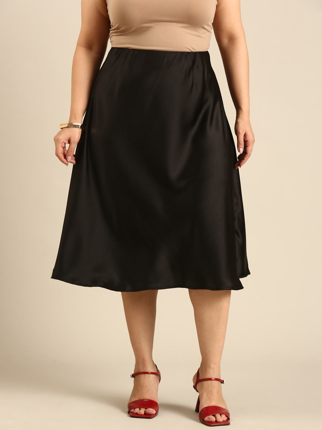 Black Satin Flared Skirt