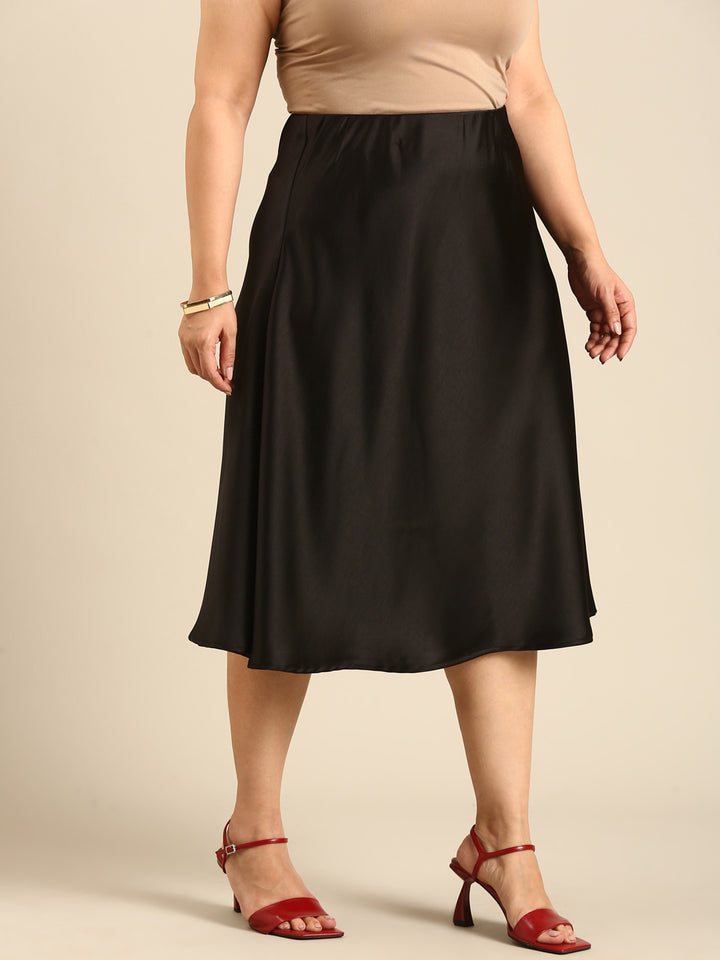 Black Satin Flared Skirt