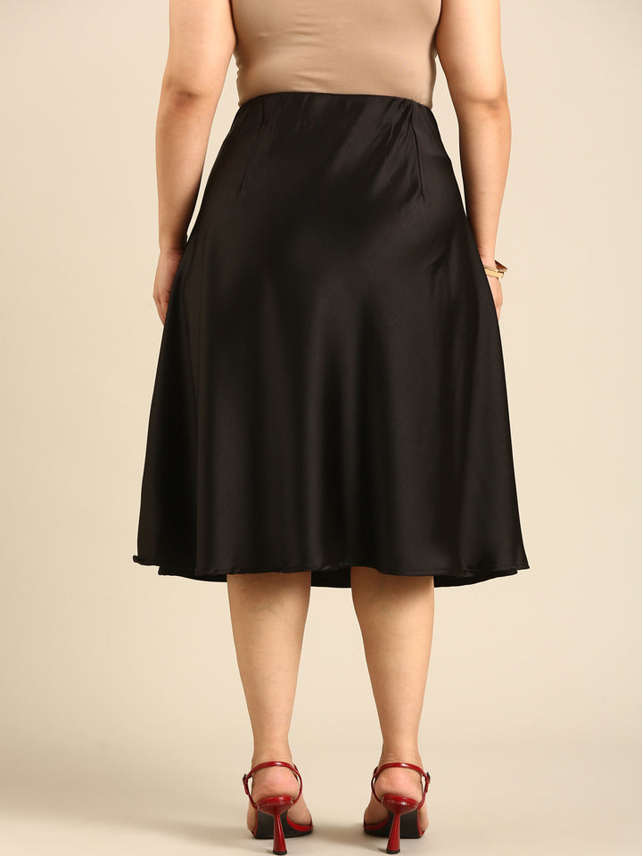 Black Satin Flared Skirt