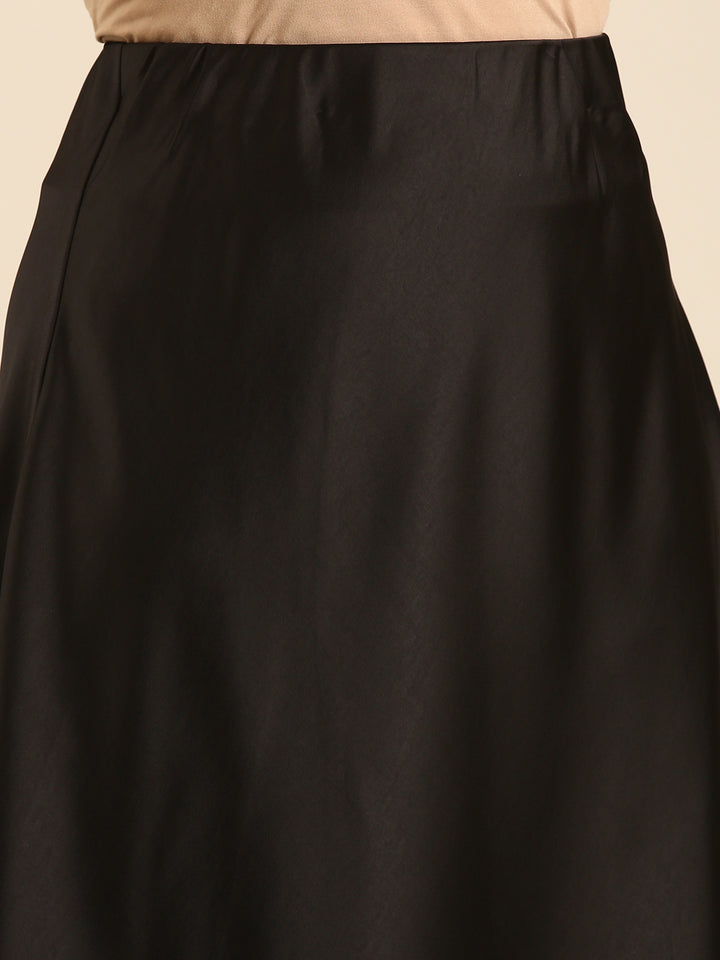 Black Satin Flared Skirt