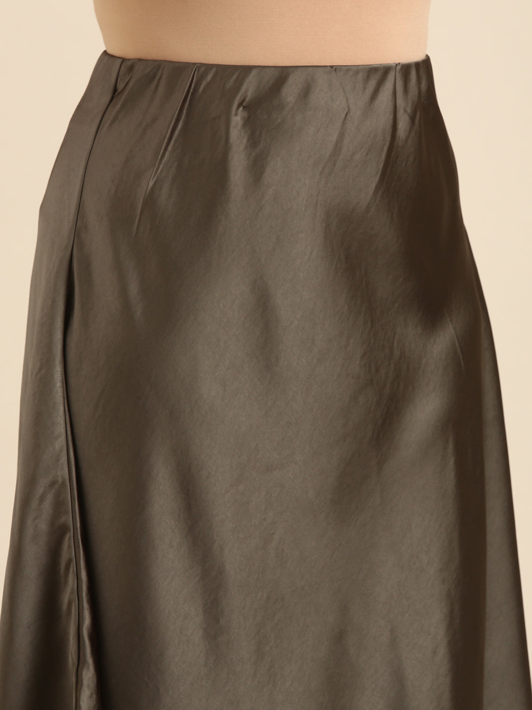 Olive Satin Flared Skirt