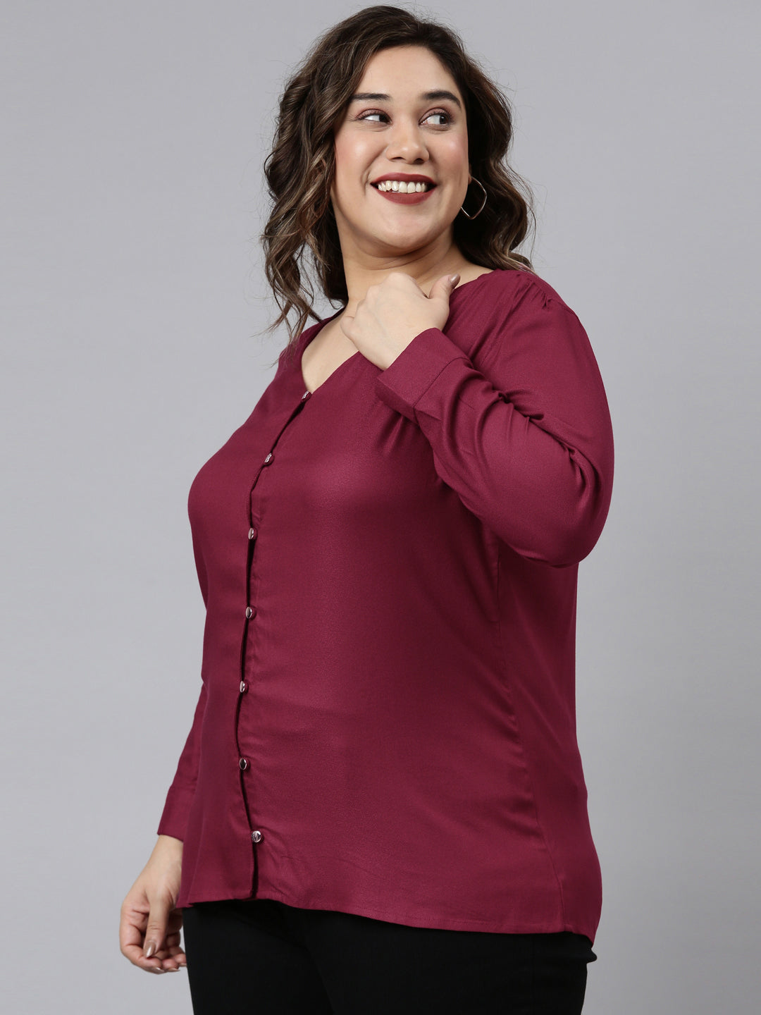 Burgundy Button Top