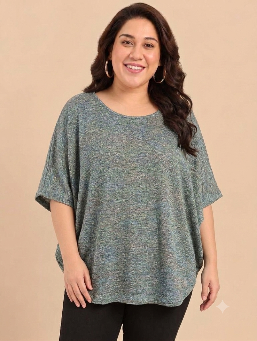 Shimmering Round-Neck Kaftan Top