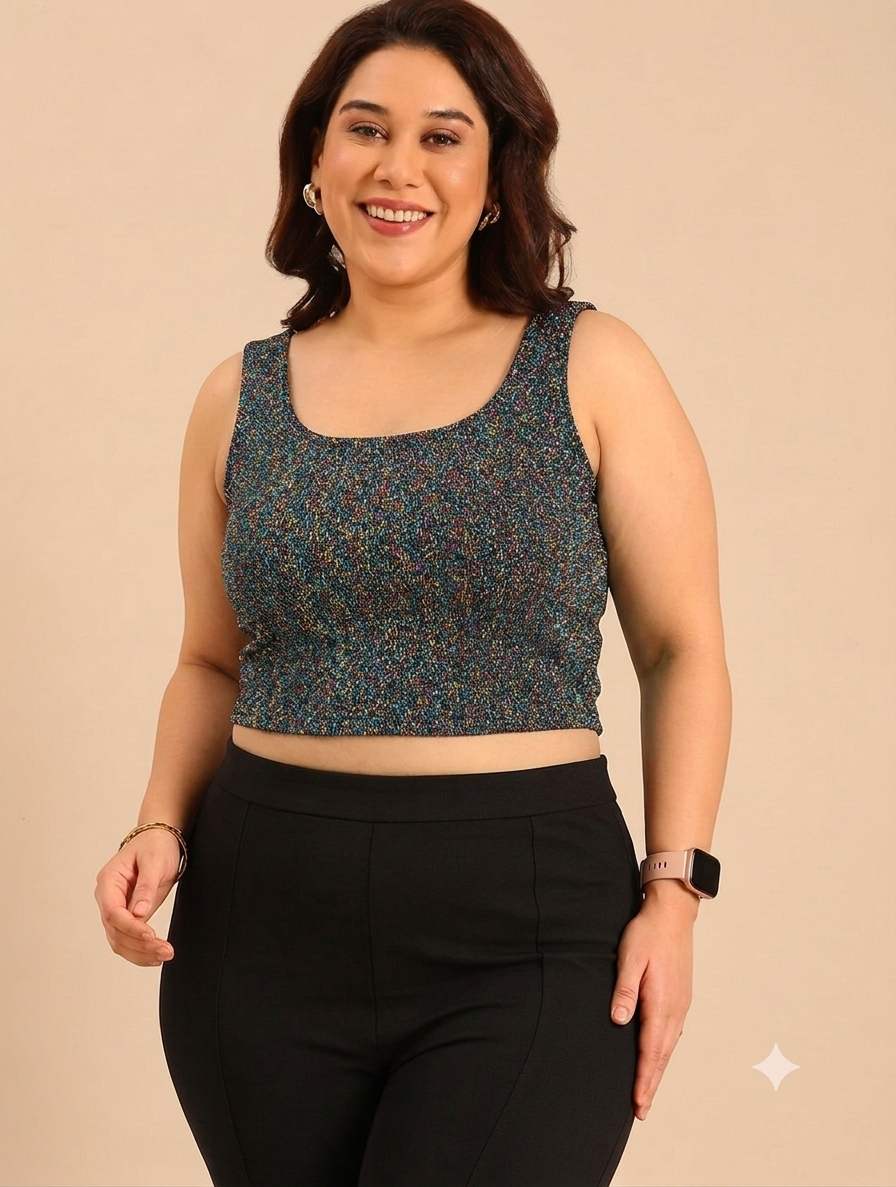 Shimmering Square-Neck Crop Tank Top