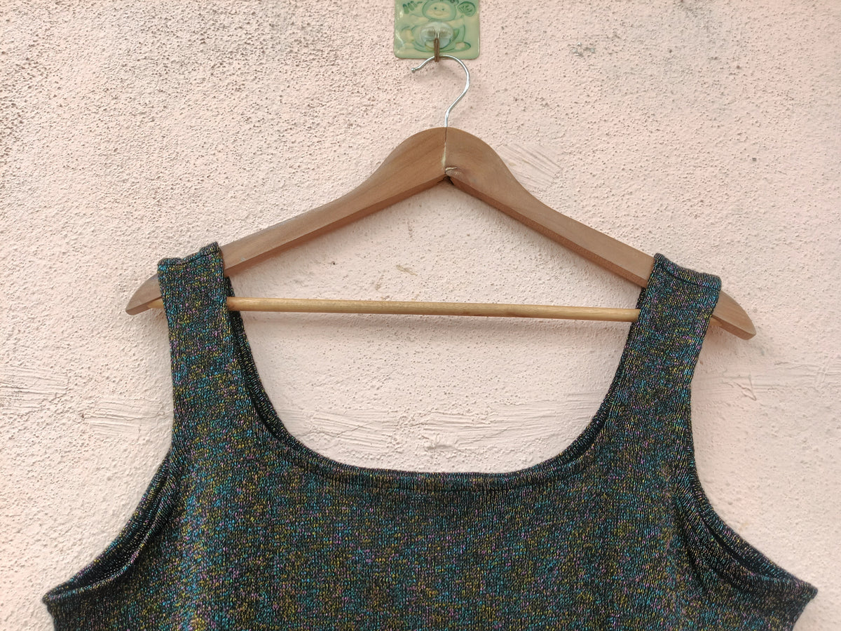 Shimmering Square-Neck Crop Tank Top