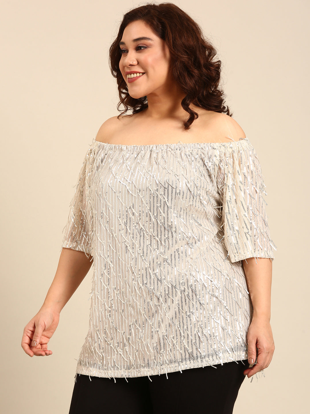 Silver Sequin Off-Shoulder Top3