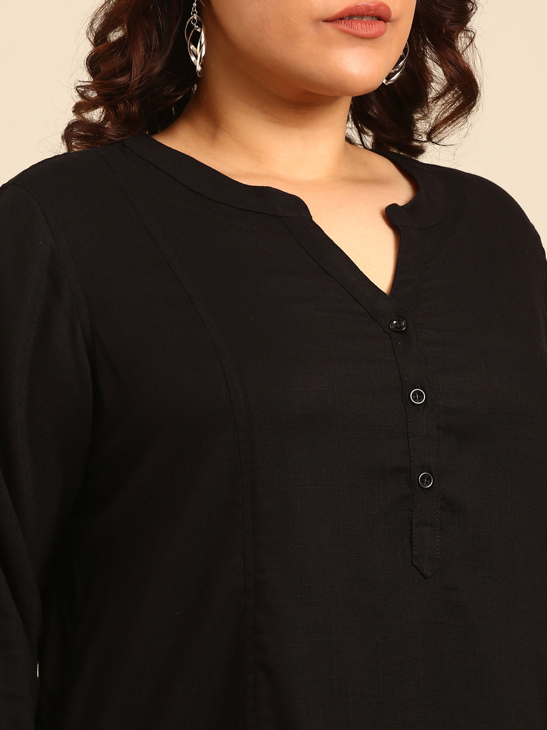 Solid Black Mandarin Neck Tunic