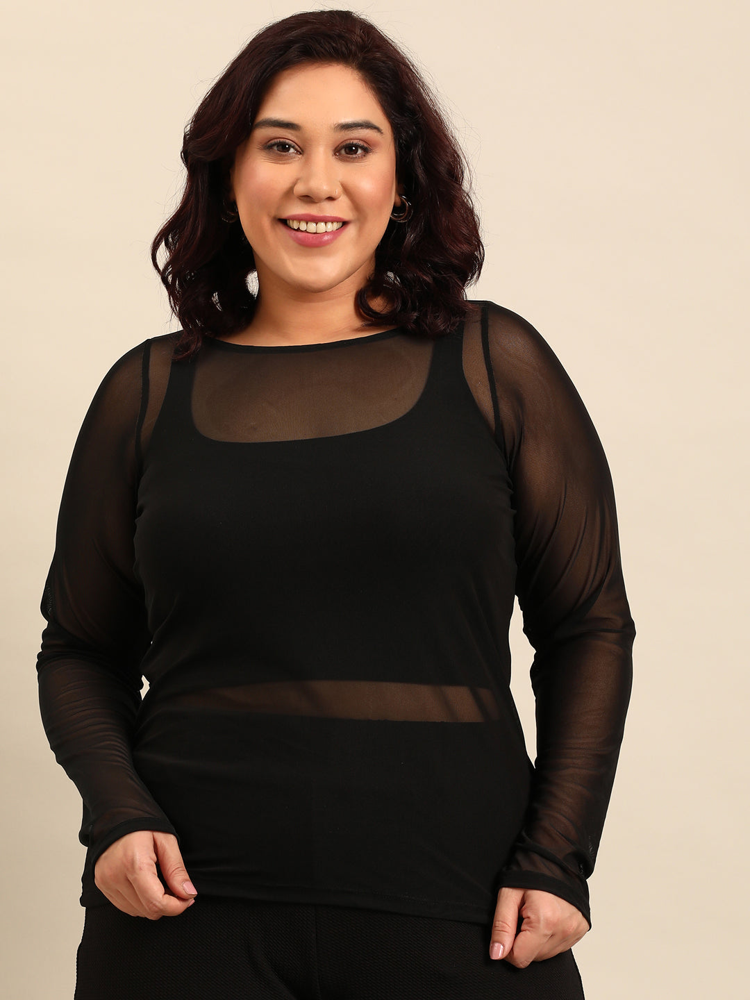 Solid Black Mesh Top