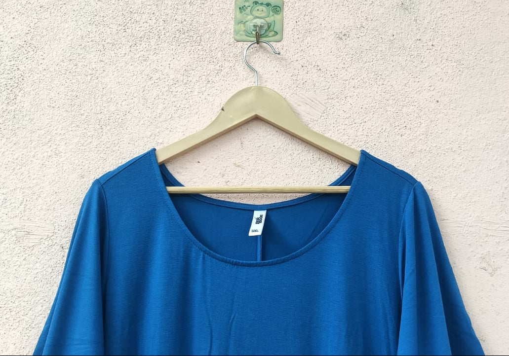 Solid Blue Short-Sleeve Maxi Dress