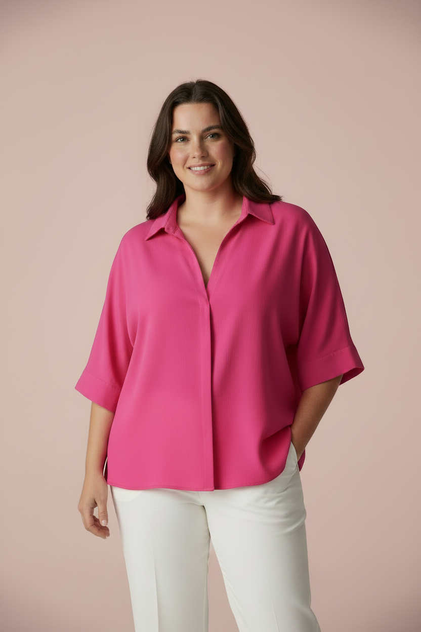 Solid Pink Collared Neckline Top