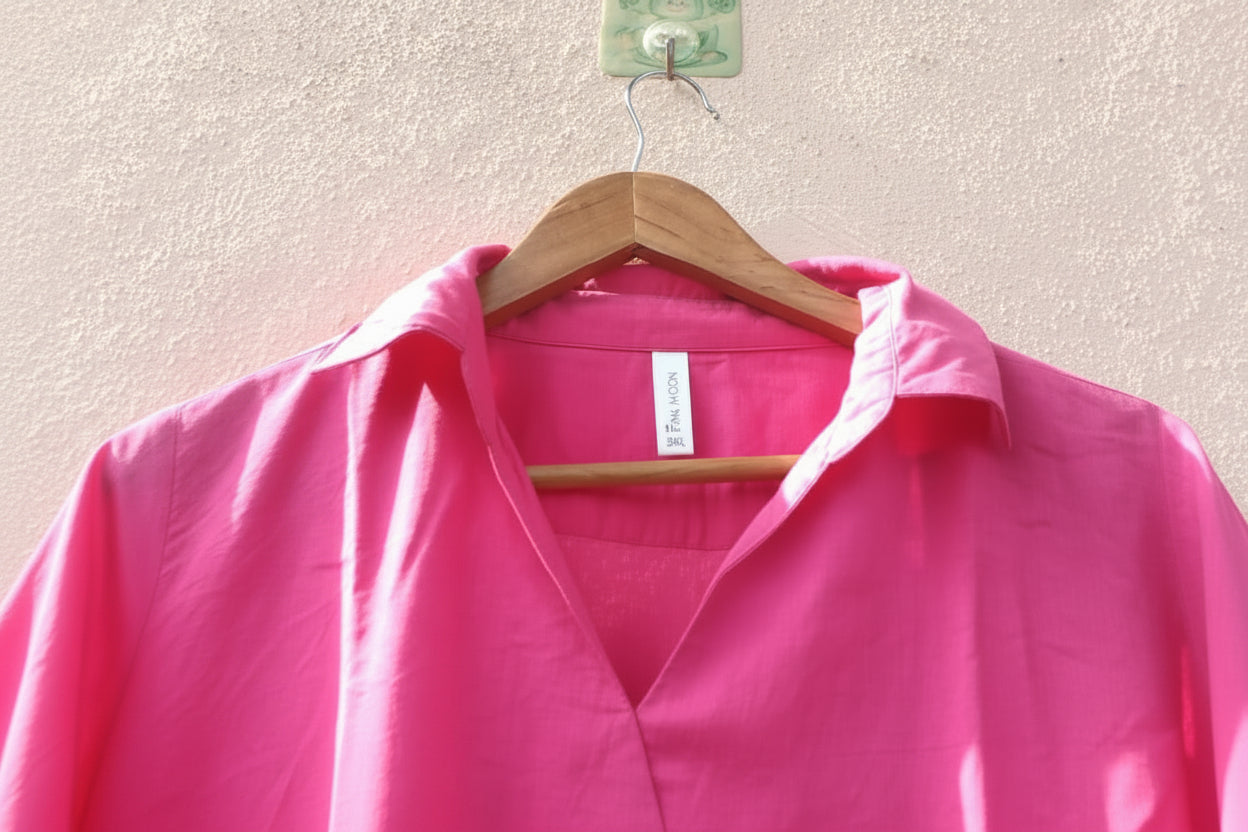 Solid Pink Collared Neckline Top
