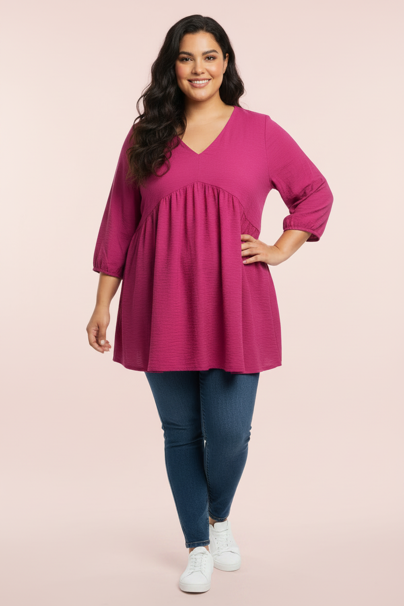 Solid Pink V-Neck Tunic