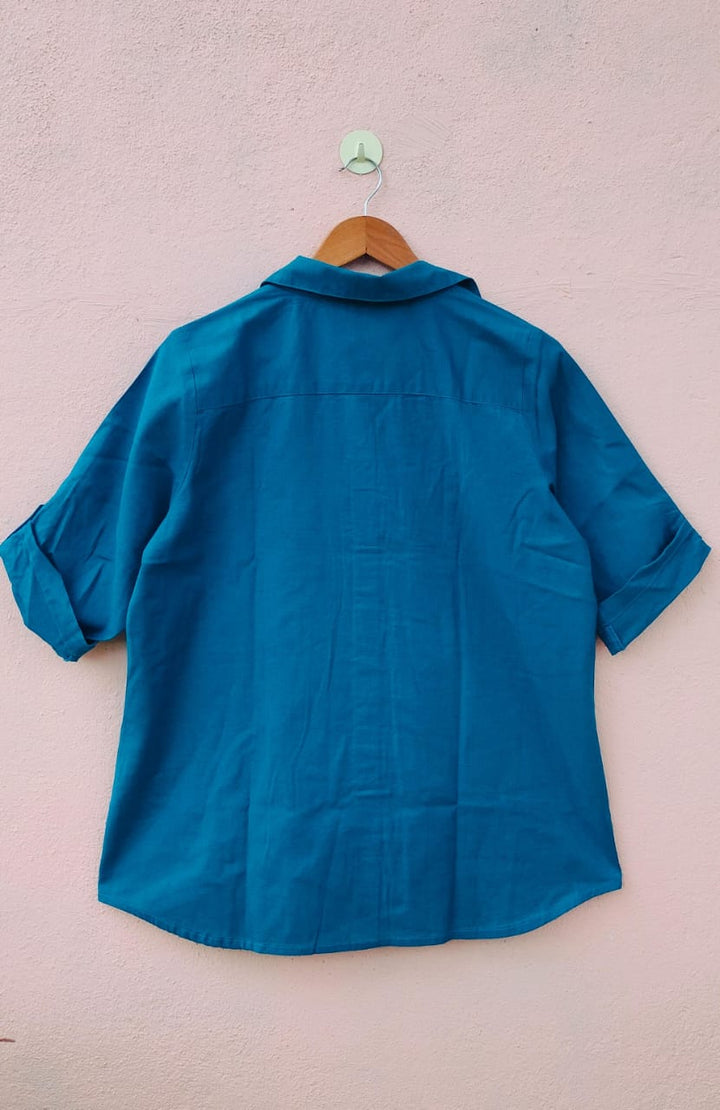 Solid Teal Double Pocket Shirt