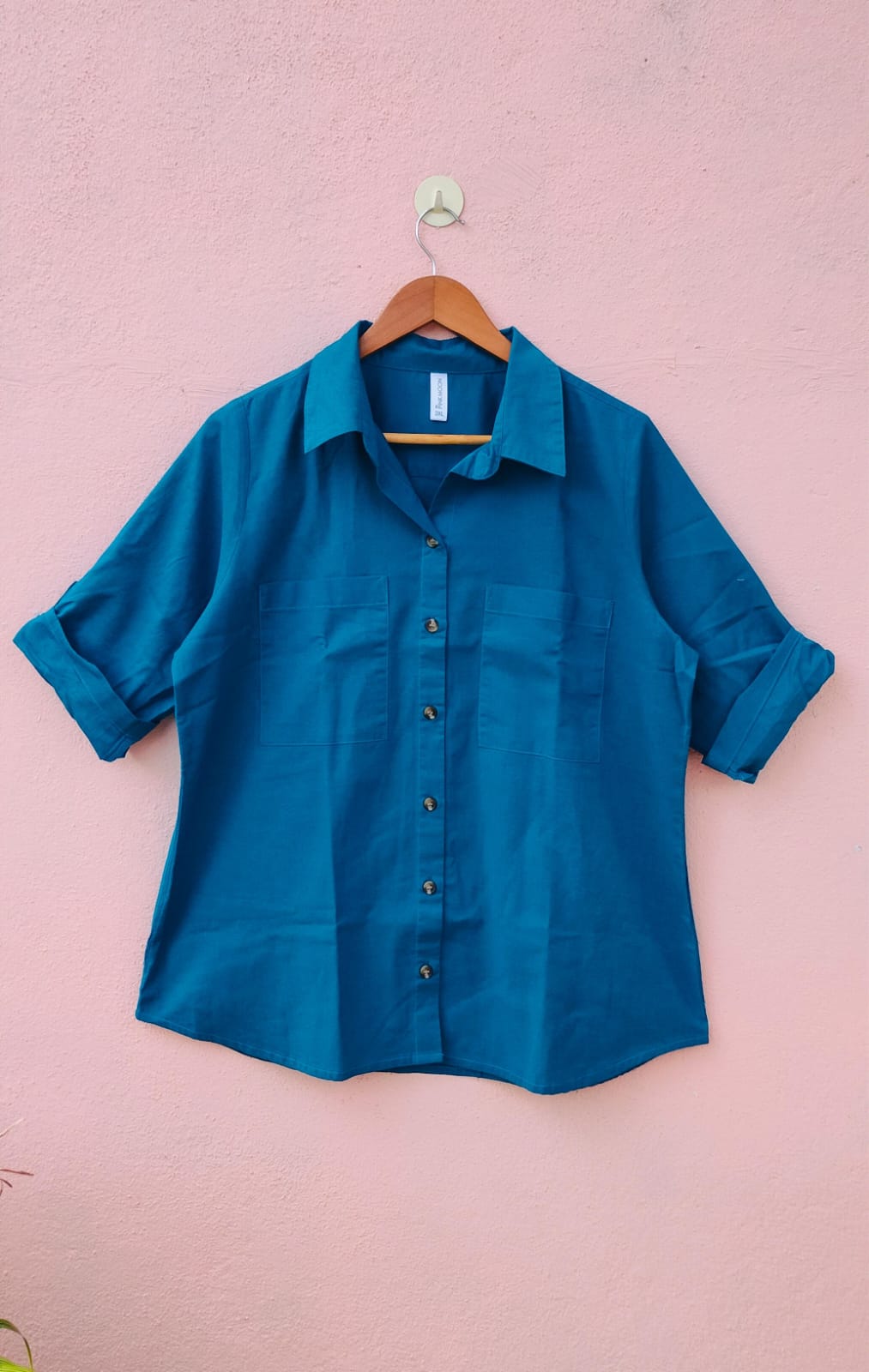 Solid Teal Double Pocket Shirt