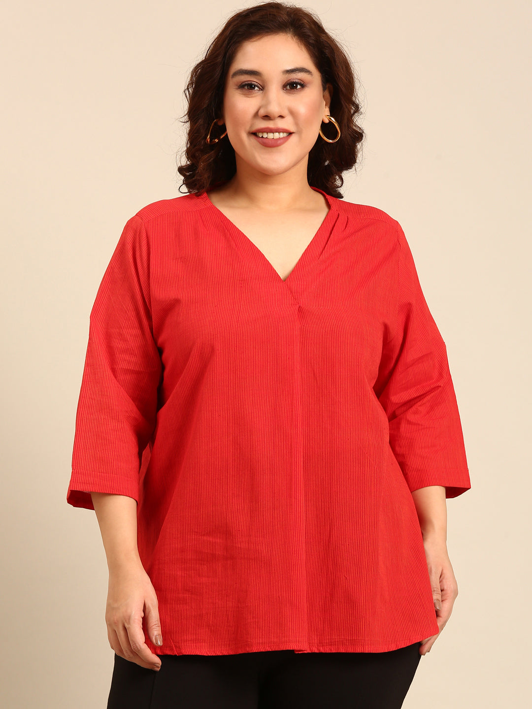 Stripe Cotton Front Pleat Top