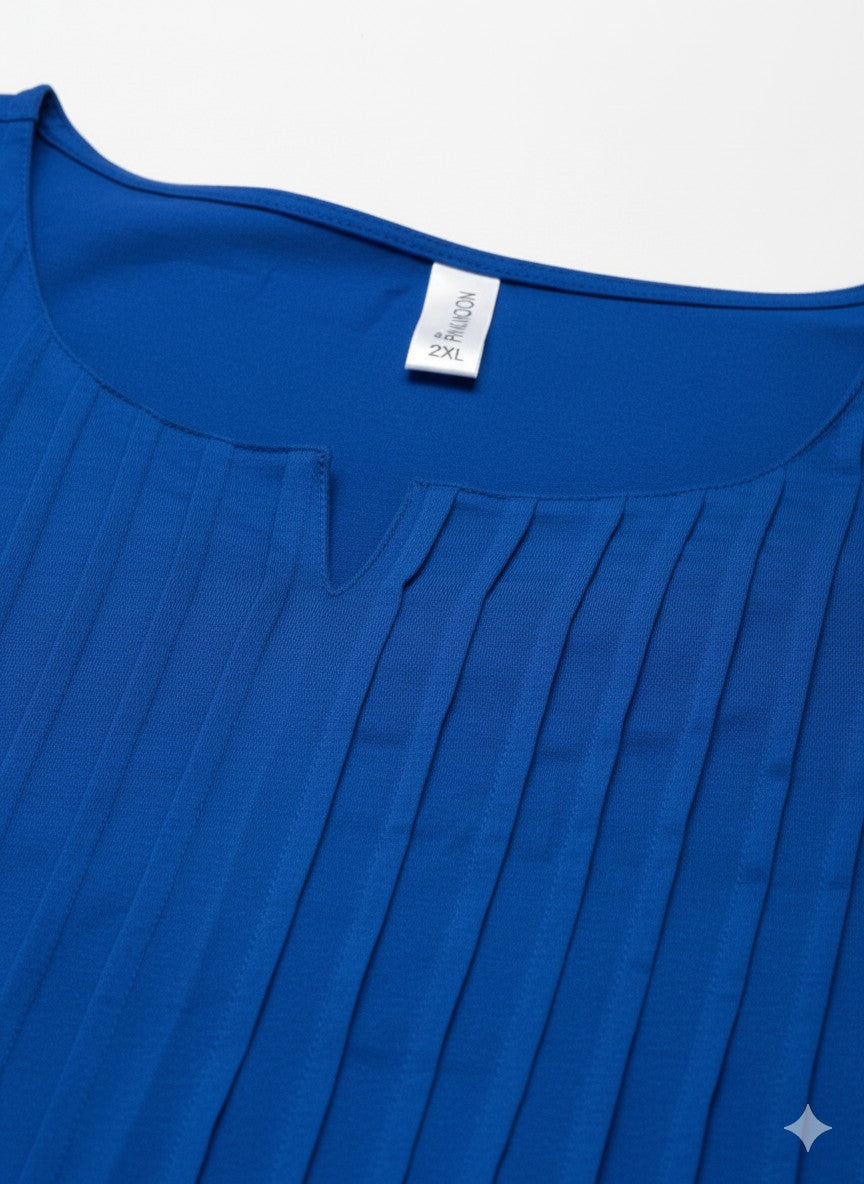 Solid Cobalt Pintuck Top