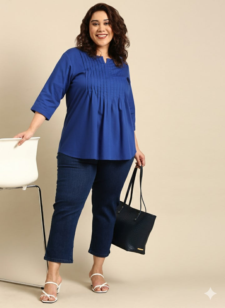 Solid Cobalt Pintuck Top