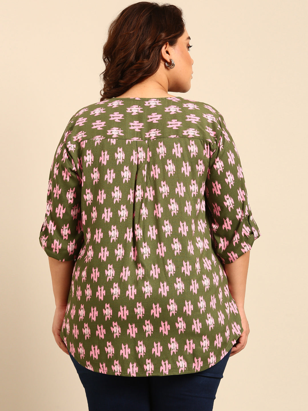 GREEN WITH PINK IKKAT PRINT TOP