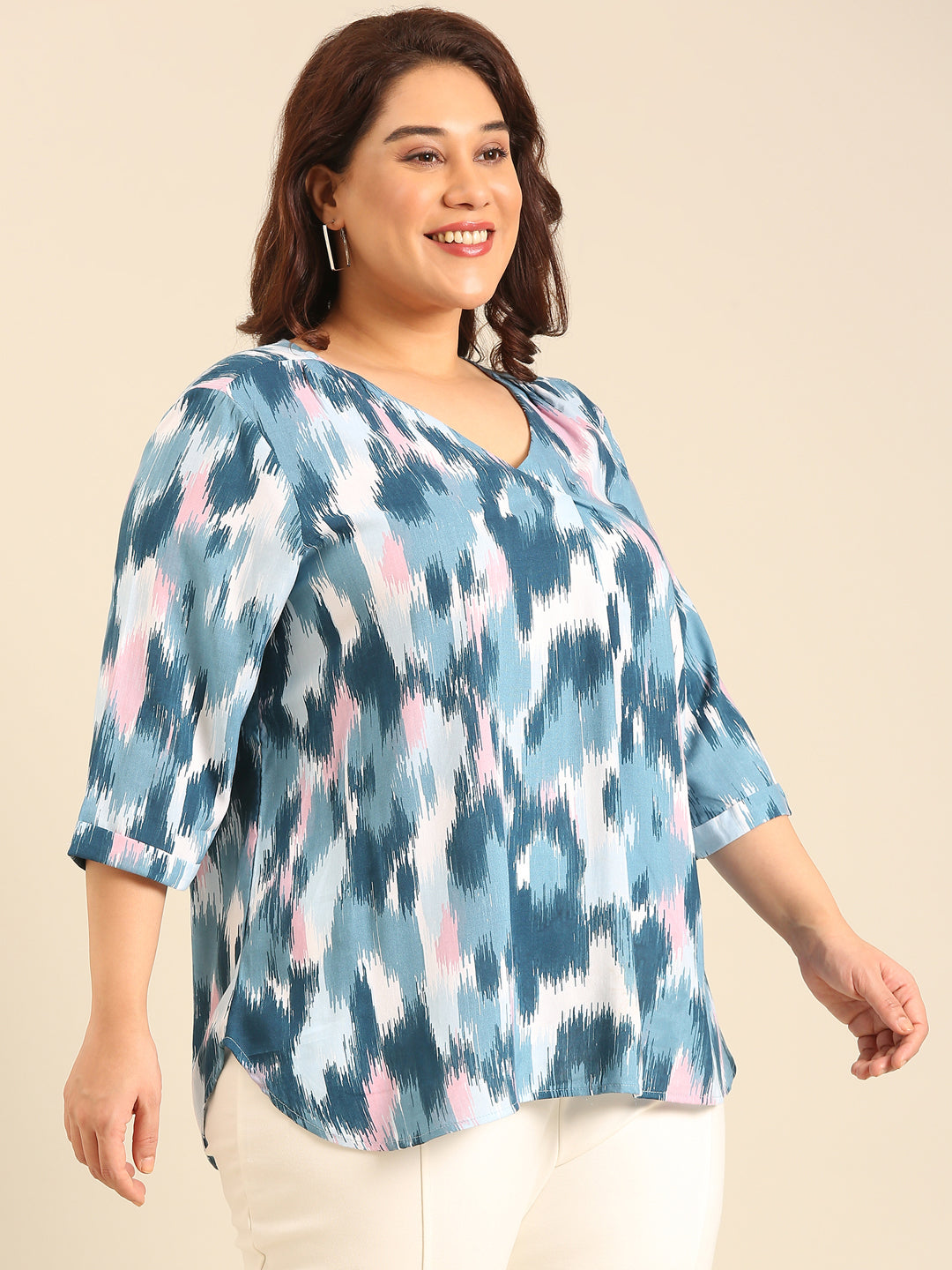 Blue Ikkat Front Pleat Top