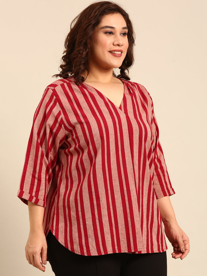 Cotton Striped Jacquard Top