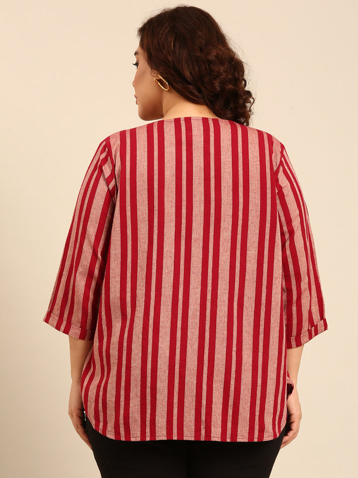 Cotton Striped Jacquard Top