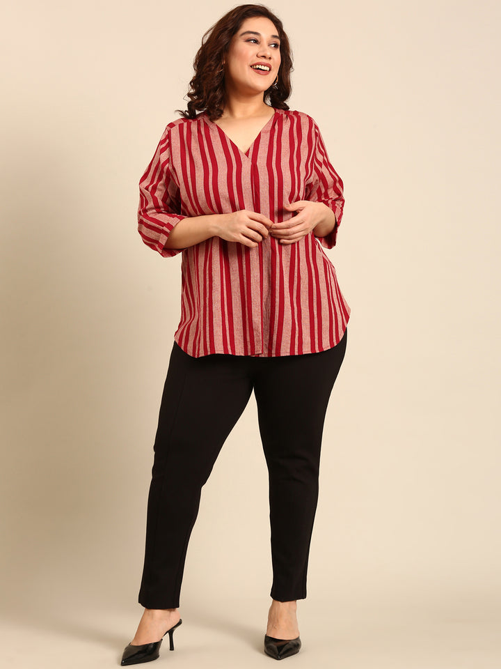 Cotton Striped Jacquard Top