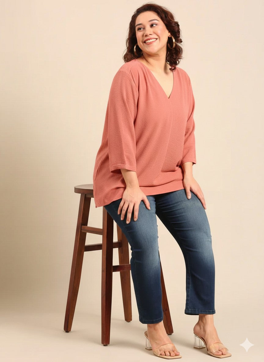 Peach Front Pleat Top