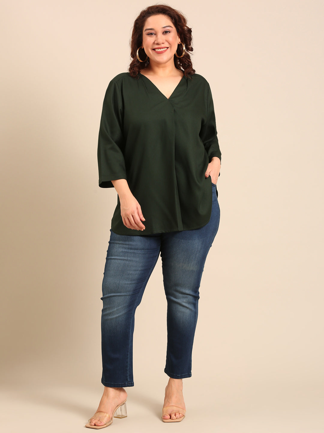 Dark Green Front Pleat Top
