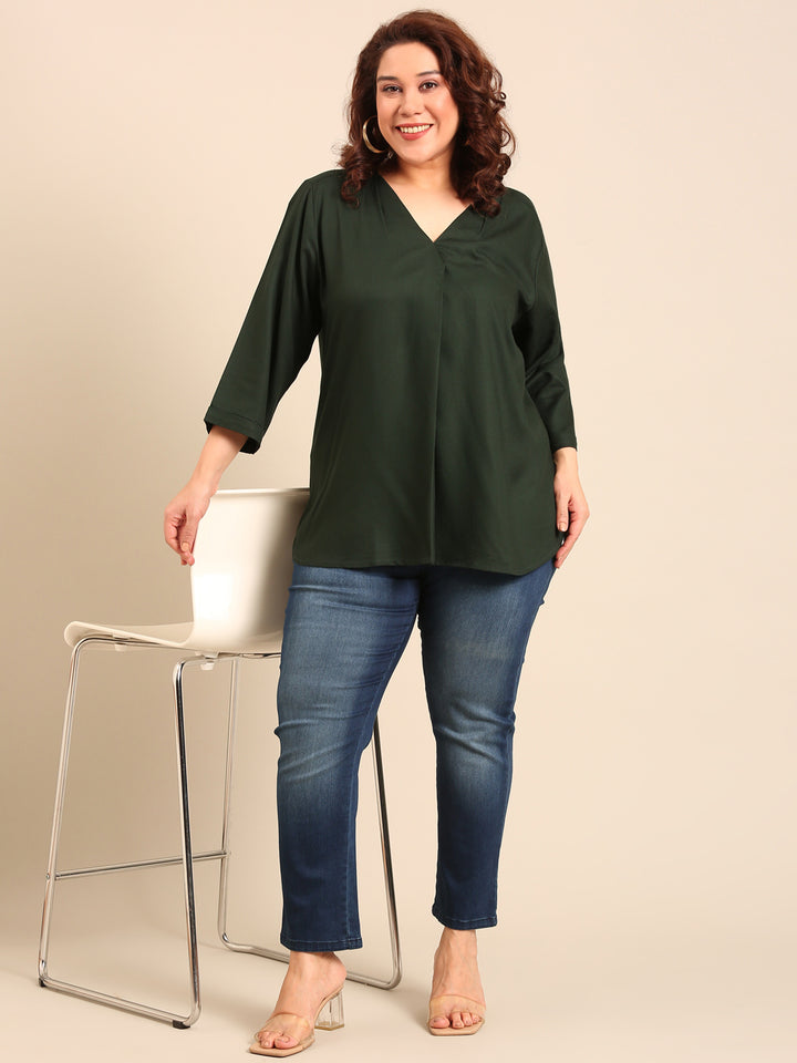 Dark Green Front Pleat Top