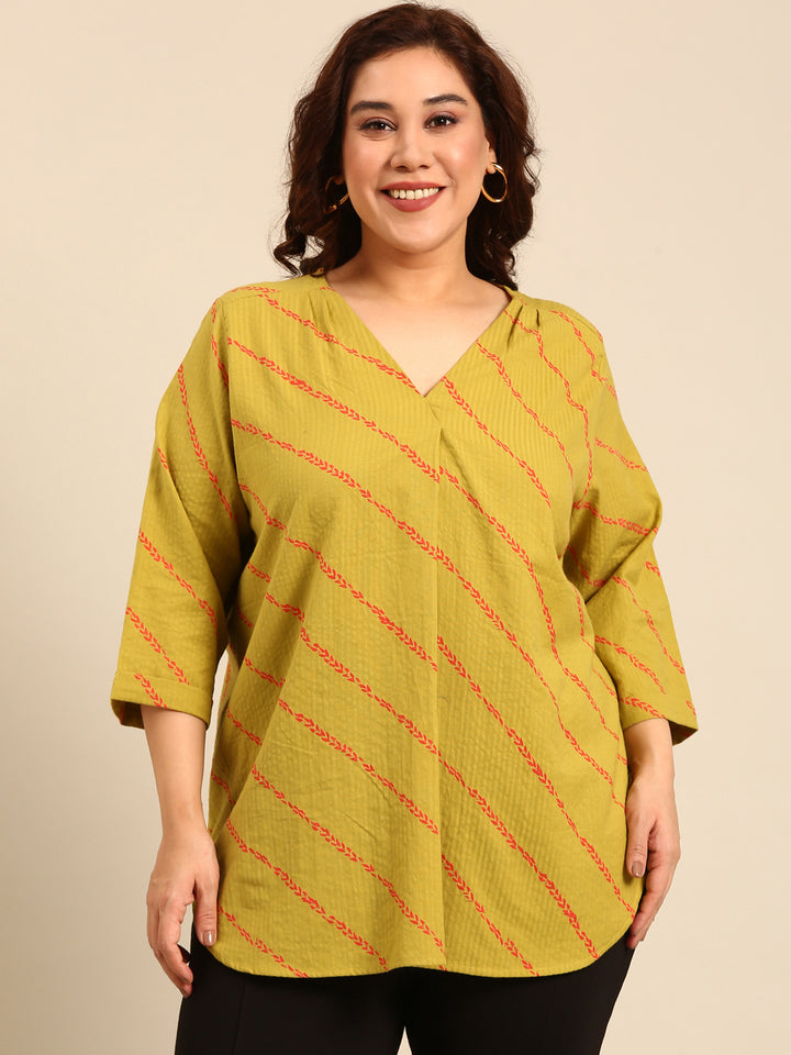 Green Cotton Front Pleat Top