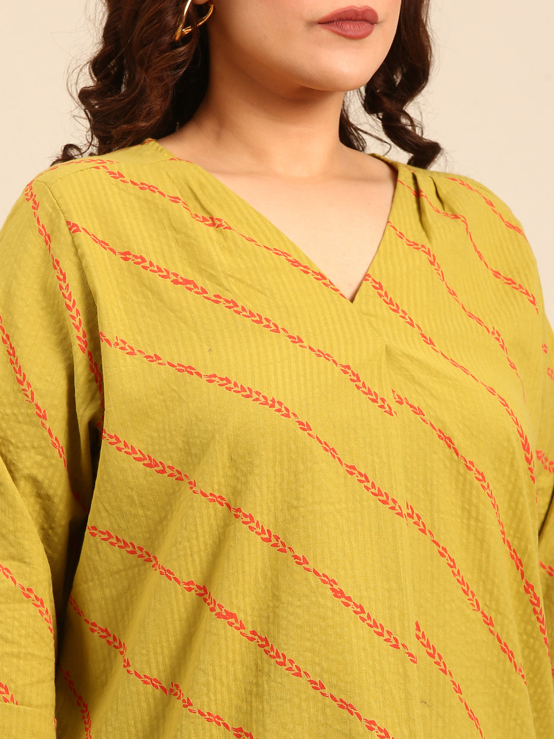 Green Cotton Front Pleat Top