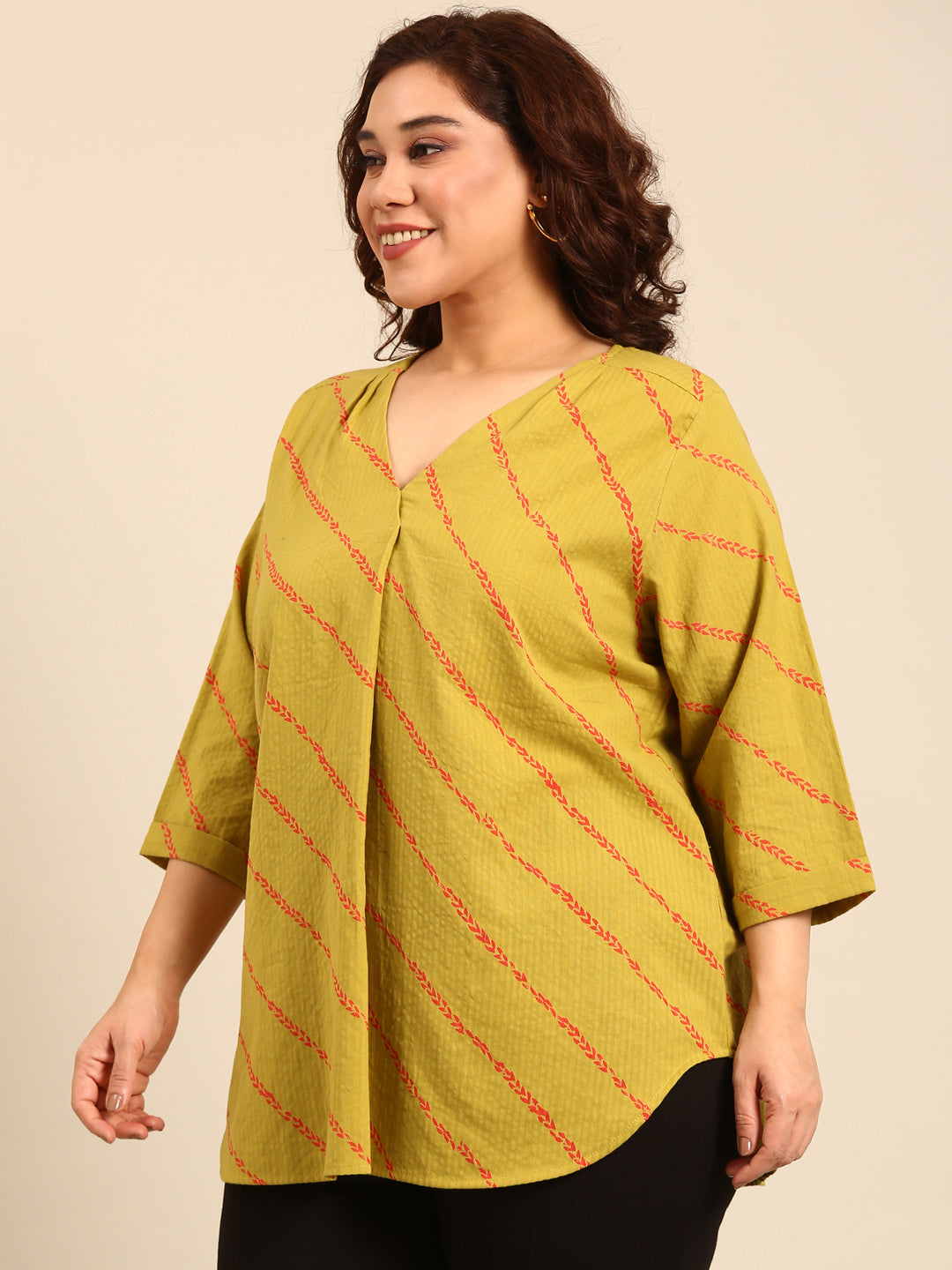 Green Cotton Front Pleat Top