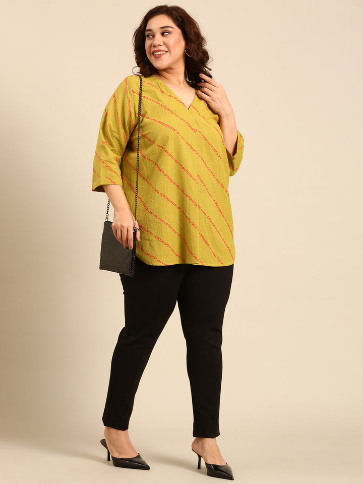 Green Cotton Front Pleat Top