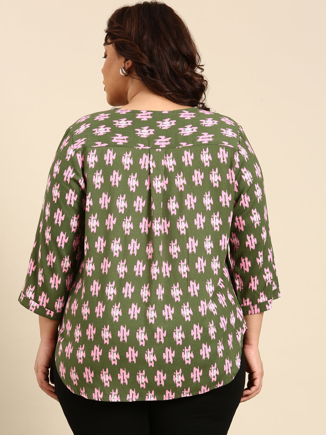 GREEN TOP WITH PINK IKAT PRINT