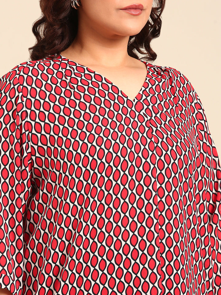 Red Geometric Print Top