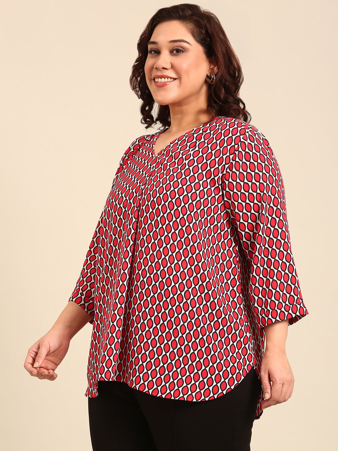 Red Geometric Print Top